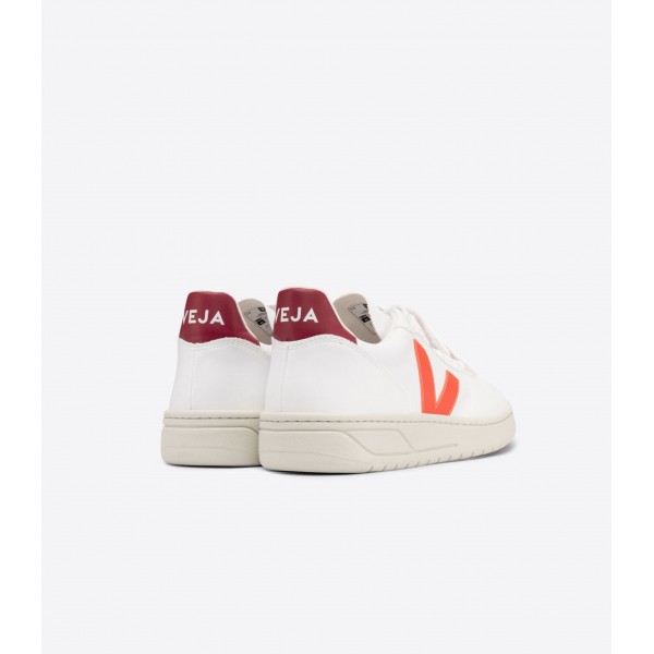 Sneaker V-10 in Bianco Arancione Fluo - Veja
